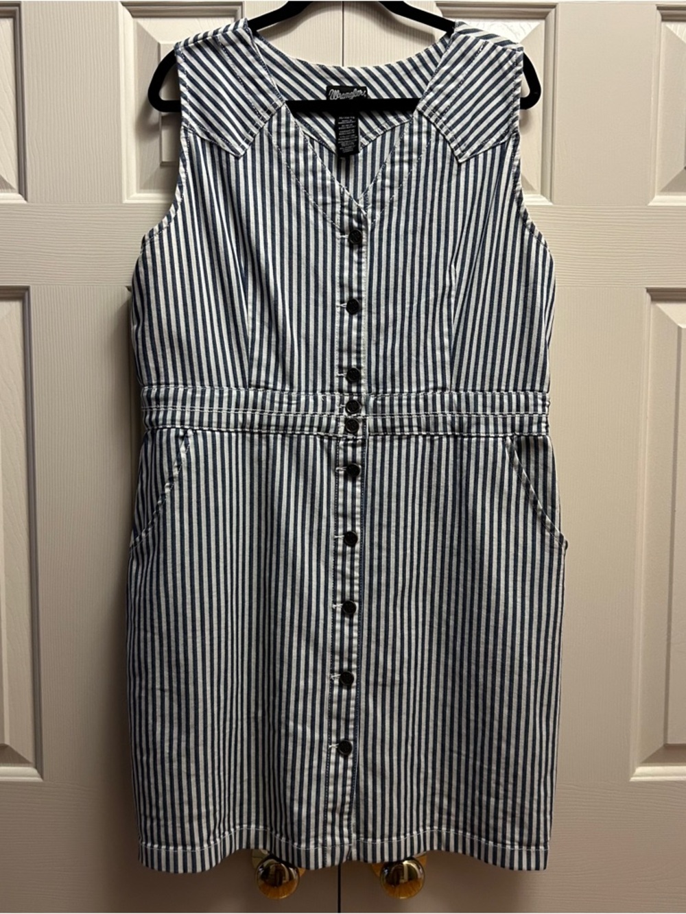 Sleeveless Striped Button-Front Dress - Blue/White